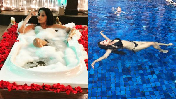 முதலில் பாத் டப் இப்போ ஸ்விம்மிங்பூல்…. சூட்டை கிளப்பும் மோனலிசா