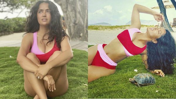 பிங்க் மற்றும் சிவப்பு நிற பிகினியில் உசுப்பேற்றிய நடிகை.. 53 வயதிலும் அசரவைக்கும் அழகு!