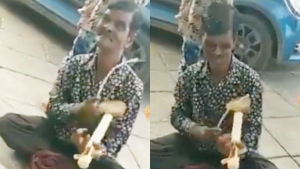 அபார திறமைசாலி போல.. இத்தனூண்டு கொட்டாங்குச்சியில எவ்ளோ மேட்டரு.. அசத்தும் வீதி கலைஞர்!