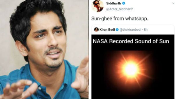 சங்-கீ.. கிரண் பேடியை கலாய்த்து டிவீட் போட்ட நடிகர் சித்தார்த்!