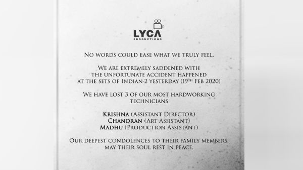 3 பேரை காவு வாங்கிய இந்தியன் 2.. கறுப்பு வெள்ளை போஸ்டரில் கண்ணீர் அஞ்சலி செலுத்திய லைகா!