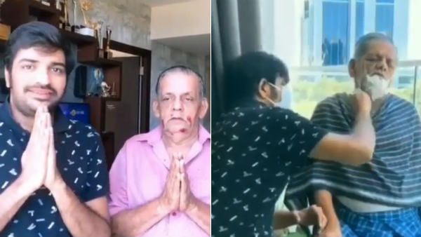 அப்பாவுக்கு ஷேவ்.. கன்னத்தில் புகுந்து விளையாடிய சதீஷ்.. வைரல் வீடியோ !