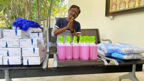 கொரோனா போராளிகளுக்கு உதவி.. மாஸ்க், சானிடைசர்கள், கையுறைகளை வழங்கிய பாரதிராஜா!