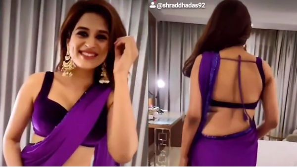 சூடேற்றும் சேலை.. சொட்டும் கவர்ச்சி.. கிறுக்கேற்றும் ஷ்ரதா .. கிறுகிறு வீடியோ