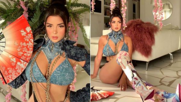 மண்டையில கொண்டை.. கையில விசிறி.. நான் இப்போ சீன தேசத்து ராணி.. பிகினியில் கலக்கும் ரோஸ் பேபி!