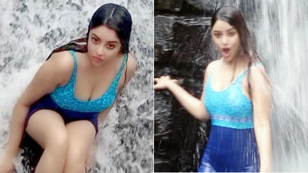 அருவியே சூடாகிடும் போல.. இணையத்தின் அனலை மூட்டும் பிரபல நடிகையின் குளியல் புகைப்படங்கள்!