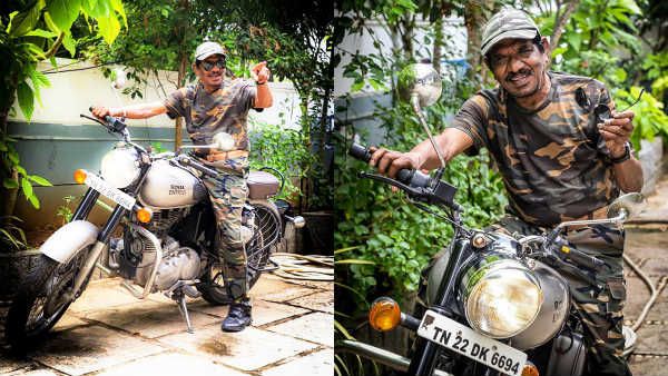 மிலிட்ரி லுக்.. ராயல் என்ஃபீல்டு பைக்.. ப்பா.. துப்பாக்கி விஜய் மாதிரி மாறிட்டாரே நம்ம பாரதிராஜா!