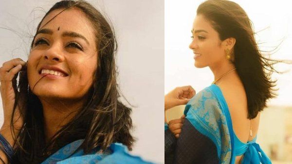 சேலையில் பின்னழகை காட்டி சுண்டி இழுக்கும் தமிழ் நடிகை!