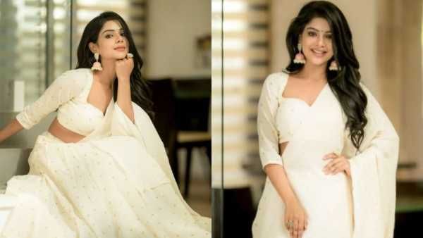 வெள்ளை உடையில்.. கொள்ளை அழகை.. அப்படியே காட்டி மிரள வைத்த பவித்ரா