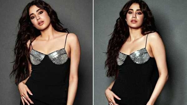 கருப்பு உடையில் கண்டமேனிக்கு போஸ் கொடுத்த ஜான்வி கபூர்!