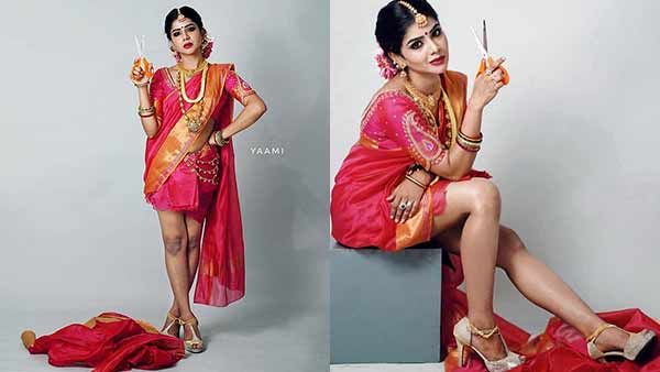 சேலை கிழிஞ்சு போச்சு.. கையில் கத்திரிக்கோல்.. பயங்கர கோலத்தில் பவித்ரா லட்சுமி