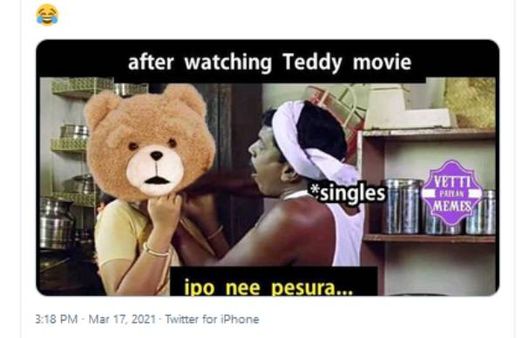 இப்போ நீ பேசுற.. டெடி படம் பார்த்துட்டு சிங்கிள்ஸ் இப்படியெல்லாம் டார்ச்சர் பண்றாங்களாம்.. மீம்ஸ்!