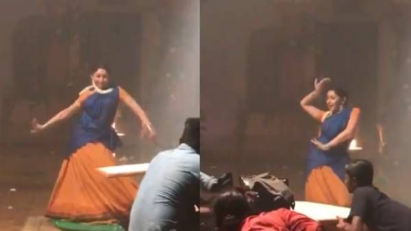 பாவாடை தாவணியில்... ஷூட்டிங் ஸ்பாட்டில் பட்டைய கிளப்பிய நடிகை சாயிஷா!