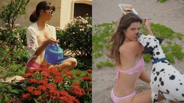 டாப்லெஸில் செடிகளுக்கு தண்ணீர் ஊற்றி.. நாயை கொஞ்சும் பிரபல நடிகை.. பொறாமையில் பொங்கும் ஃபேன்ஸ்!