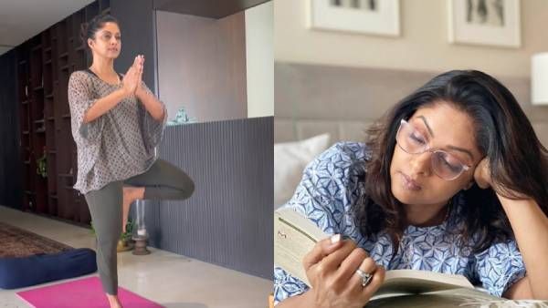 ஒற்றை காலை தூக்கி யோகா செய்யும் நதியா… இளமையின் ரகசியம் இது தானா?