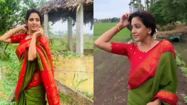 முந்தானை சேலை காற்றில் பறக்க.. இடுப்பை அப்படி இப்படி.. கலக்கும் பாவனி