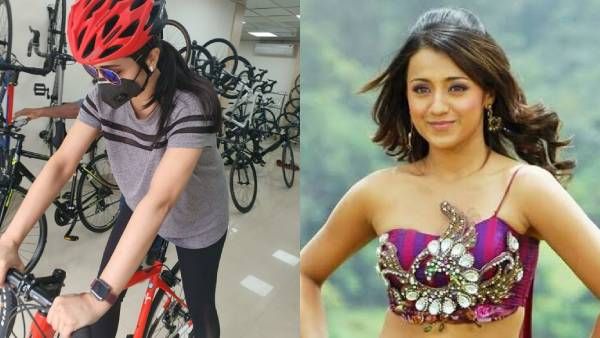 காருக்கு டாட்டா காட்டிவிட்டு சைக்கிளில் ரைட் செல்லும் நடிகை த்ரிஷா!