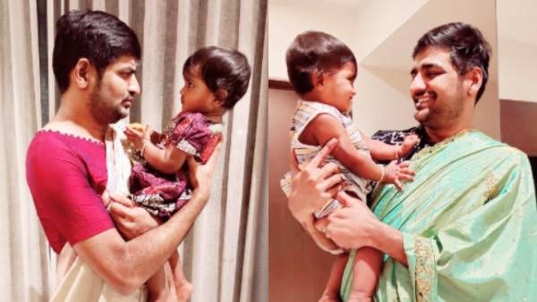 தாயுமான நடிகர்... புடவை அணிந்து குழந்தையை சமாளிக்கும் சதீஷ்!