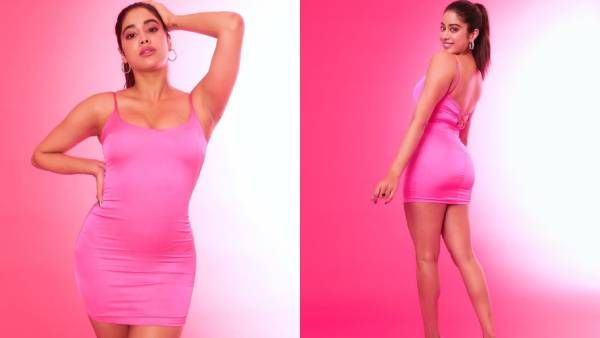 பிங்க் நிற உடையில் கவர்ச்சி சூறாவளியாய் ஸ்ரீதேவி மகள்... வைரலாகும் புகைப்படங்கள்!