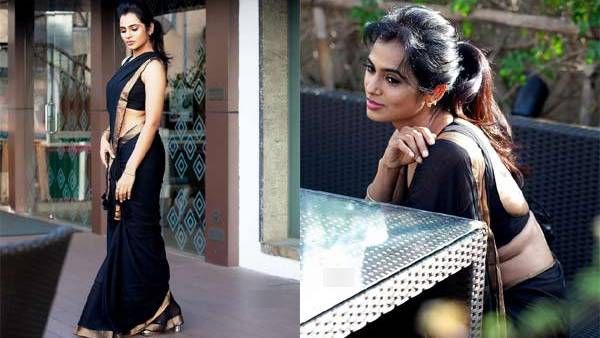 கருப்பு சேலையில் இடையழகை காட்டி ரசிகர்களை தவிக்க விடும் ரம்யா பாண்டியன்!