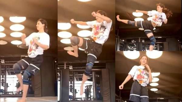 அடேங்கப்பா.. ஆகாசத்துல பறந்து அடிக்கிறதுன்னா இதுதானா? திஷா பதானியின் மிரள வைக்கும் ஃபிளையிங் கிக்!