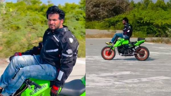 ப்பா.. எங்க உட்கார்ந்து எப்படி ஓட்டுறாரு பாருங்க.. பைக் ஸ்டன்ட்டில் பட்டையைக் கிளப்பும் ரக்ஷன்!