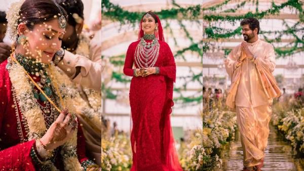 சிவப்பு நிற உடை.. அழகழகாய் அடுக்கடுக்காய் ஆபரணம்.. நயன் – விக்கி திருமண உடை சுவாரஸ்யம் !