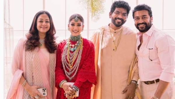 நயன்தாரா திருமணத்தில் சூர்யா - ஜோதிகா எப்படி இருக்காங்கன்னு பாருங்க.. மனைவியுடன் வந்த விஜய்சேதுபதி!