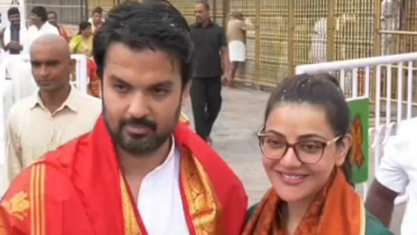 கடவுளே எல்லாம் நல்லதா நடக்கனும்..நடிகை காஜல் அகர்வால் கணவருடன் சாமி தரிசனம்!