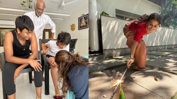 தந்தை மிஸ்சிங்.. தாத்தா ரஜினியுடன் தீபாவளி கொண்டாடிய பேரன்கள்.. ட்ரெண்டாகும் படங்கள்