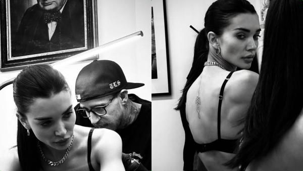 ப்பா.. எமி ஜாக்சன் பின்னாடி உட்கார்ந்துக்கிட்டு அவரு என்ன பண்றாரு.. ஆத்தாடி எவ்ளோ பெரிய டாட்டூ!