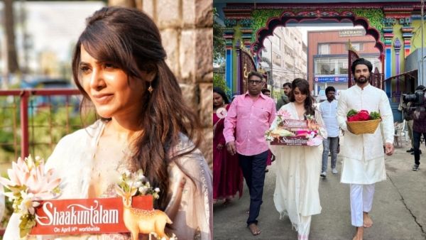 வெள்ளை உடையில் தேவதை போல் வந்த சமந்தா... சாகுந்தலம் வெற்றி பெற கோவிலில் வழிபாடு!