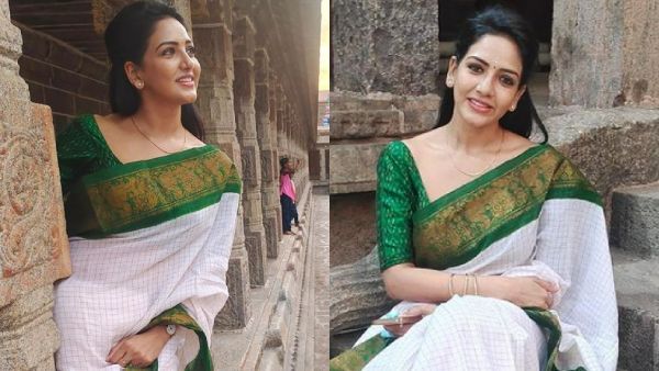 கற்சிலை அருகே பொற்சிலை.. கோயிலில் போட்டோஷுட் நடத்திய பாவனி ரெட்டி!