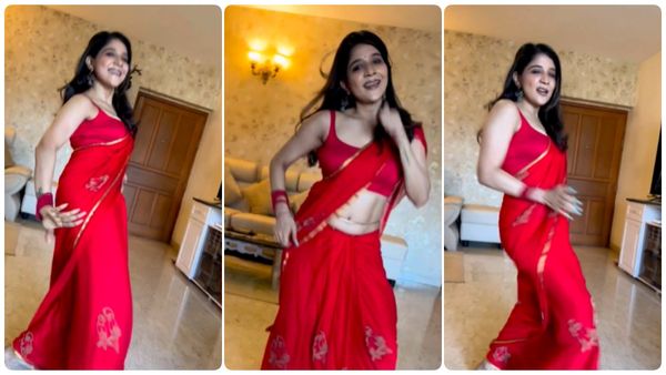 சிகப்பு சேலை கட்டிக்கிட்டு.. சாக்‌ஷி போட்ட குத்தாட்டம்.. இடுப்பழகை பார்த்து குஷியான ரசிகர்கள்!