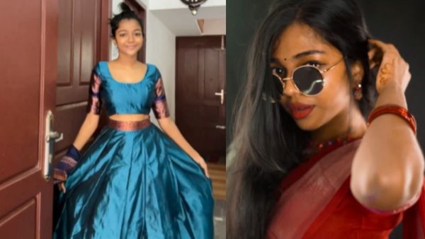 அடக் கருமமே.. ஹாஃப் சாரி கட்டுறதையெல்லாம் கொஞ்சமும் கூச்சமில்லாமல் அப்படியே காட்டுறாரே அமலா ஷாஜி!