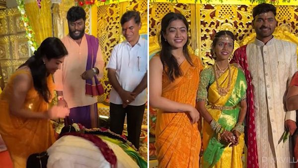 பொத்துனு காலில் விழுந்த மாப்பிள்ளை.. அட்சதை தூவி வாழ்த்திய ராஷ்மிகா மந்தனா!