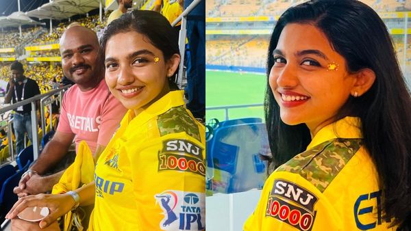 கொல்கத்தாவை கொத்துக்கறி போட்ட சென்னை.. தோனிக்காக பெரிய விசில் அடித்து ரசித்த மமிதா பைஜு!