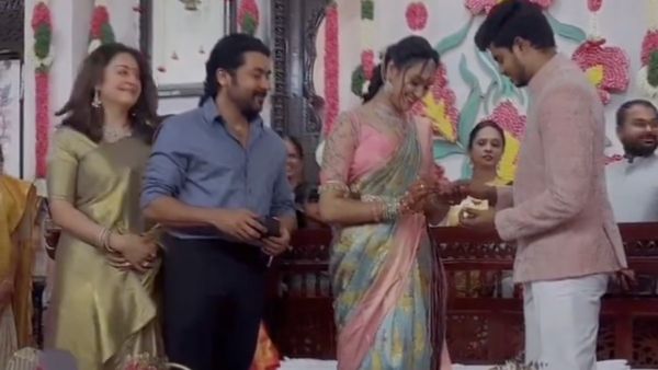 கொளுத்திப் போடாதீங்கப்பா.. உறவினர் நிச்சயத்திற்கு ஜோடியாக வந்த சூர்யா-ஜோதிகா.. வெளியான வீடியோ!