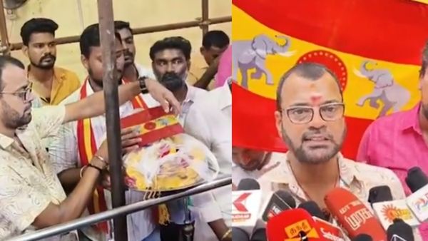 விஜய் கட்சியில் தாடி பாலாஜிக்கு பொறுப்பா? தவெக கொடியுடன் கோயிலில் பூஜை!