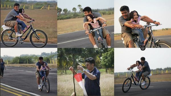 காரில் 300 கிலோ மீட்டர் வேகத்தில் பறக்கும் அஜித்.. மகளுடன் வாஞ்சையாக சைக்கிள் ஓட்டுறாரே.. க்யூட்!