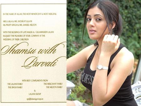 పార్వతి మెల్టన్ వెడ్డింగ్ కార్డ్ (ఫోటో)