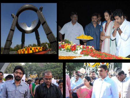 ఎన్టీఆర్‌కి నివాళులు : జూ ఎన్టీఆర్‌,కళ్యాణ్ రామ్, హరికృష్ణ(ఫోటోలు)