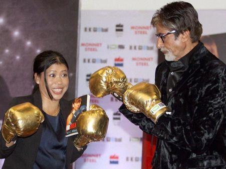 మేరీకోమ్‌తో బాలీవుడ్ మెగాస్టార్ అమితాబ్ బాక్సింగ్