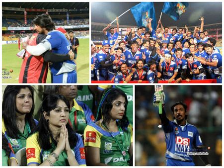 సిసిఎల్-4 ఫైనల్స్: సుదీప్ ముద్దు, హీరోయిన్ల హుషారు (ఫోటోలు)