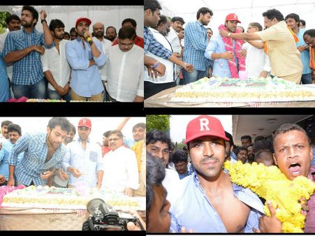 చిరు బర్త్‌డే సెలబ్రేషన్స్, రామ్ చరణ్ చొక్కా లాగారు (ఫోటోస్)