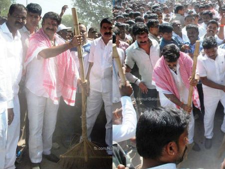 చీపురు పట్టిన బాలయ్య: ఫ్యాన్స్‌కు పిలుపు (ఫోటోస్)