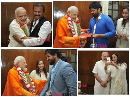 మనోజ్ పెళ్లి: మోడీని కలిసిన మోహన్ బాబు ఫ్యామిలీ (ఫోటోస్)