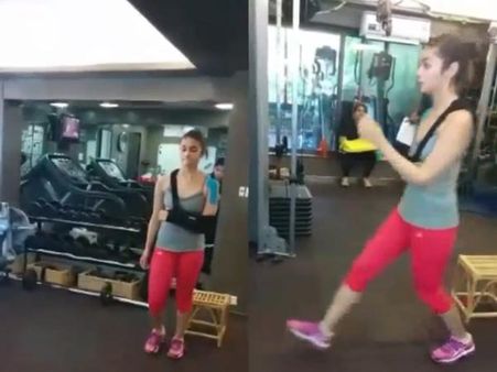 దెబ్బ తగిలినా ...జిమ్ లో కష్టపడుతున్న హీరోయిన్ (వీడియో)