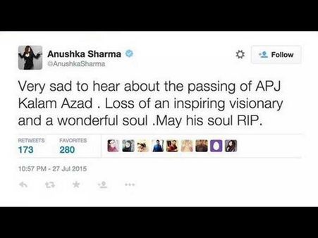 కలాం పేరు తప్పుగా ట్వీట్‌ చేసి,విమర్శలు పాలైంది
