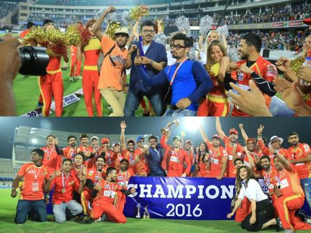 విజయోత్సాహం: చీర్ గర్ల్స్‌తో వెంకీ చిందులు (సిసిఎల్-6 ఫోటోస్)